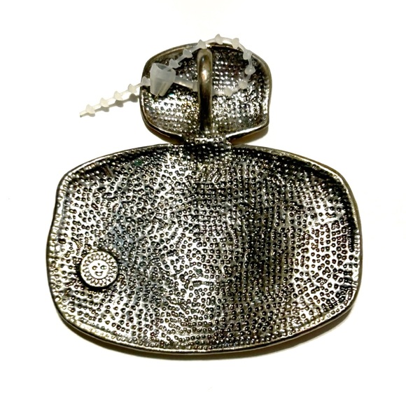 Sunny Yellow Orange and Silver Tone Statement Necklace Pendant Textured Bright - Picture 4 of 10